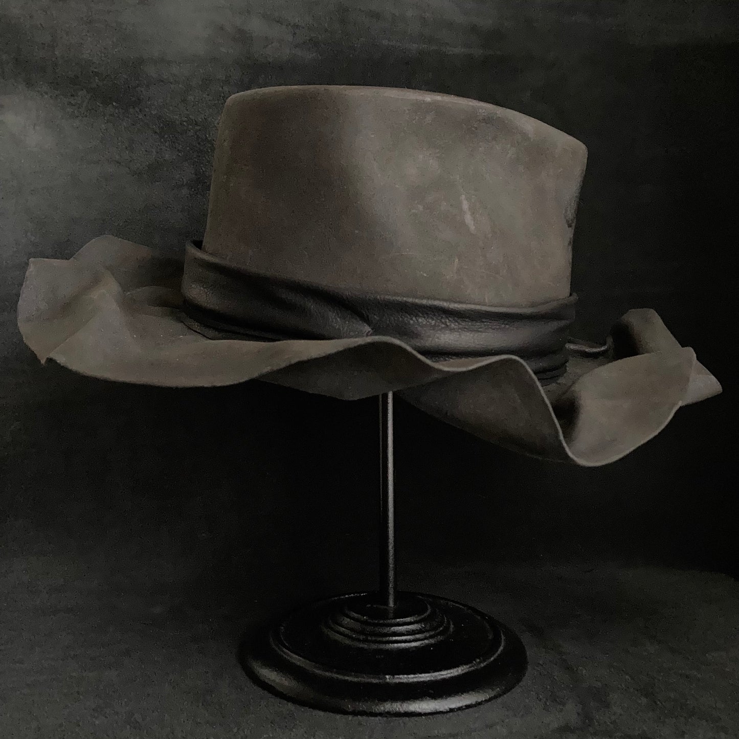 Charcoal folded wide brim fedora hat