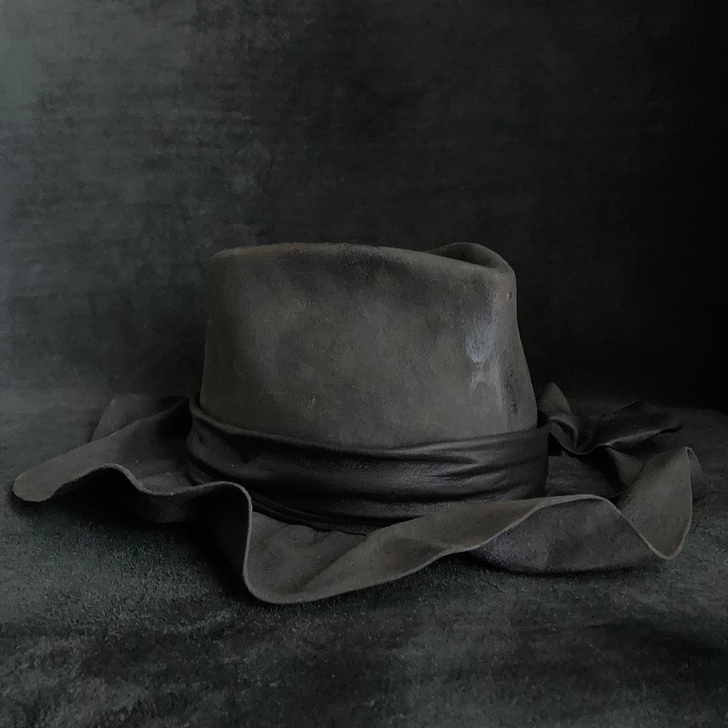Charcoal folded wide brim fedora hat