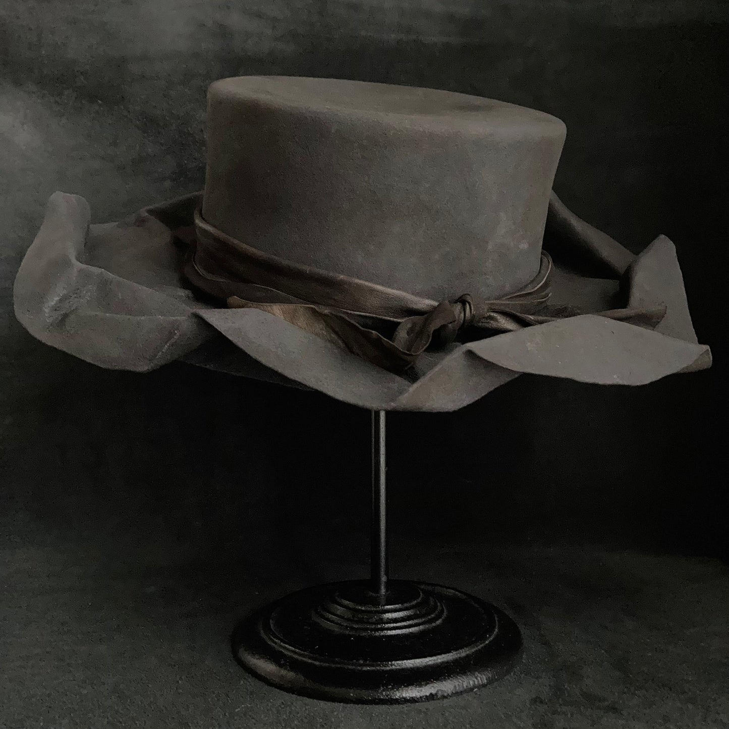 Charcoal folded wide brim flat hat