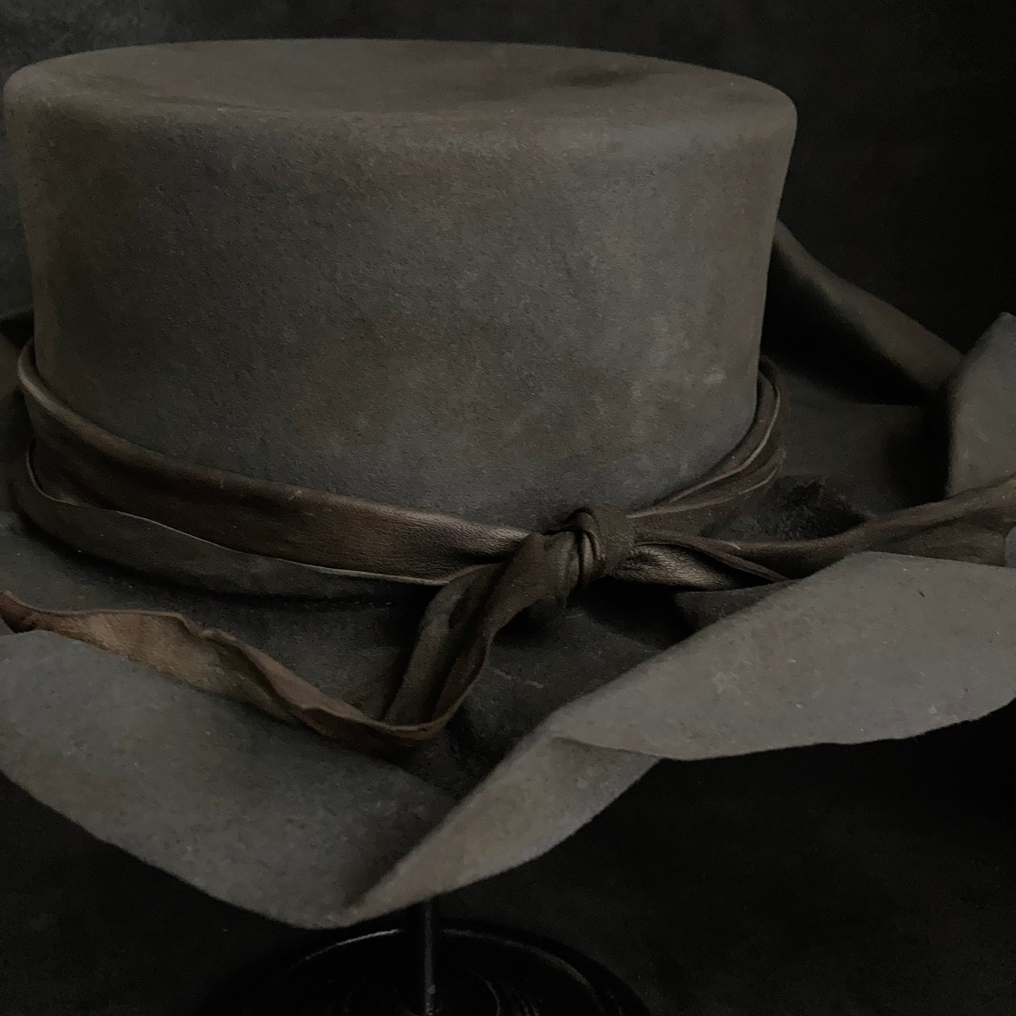 Charcoal folded wide brim flat hat