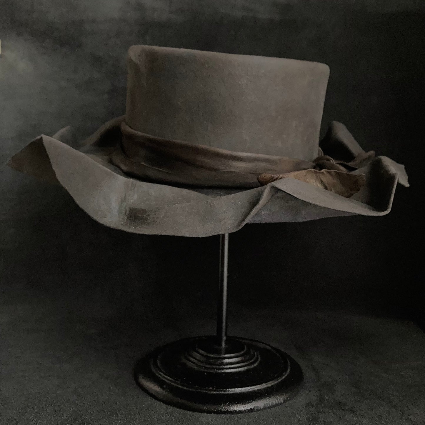Charcoal folded wide brim flat hat