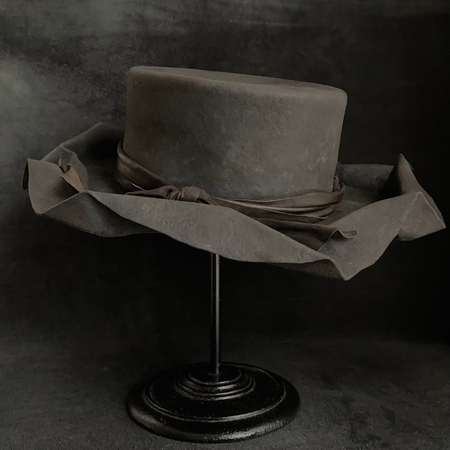 Charcoal folded wide brim flat hat