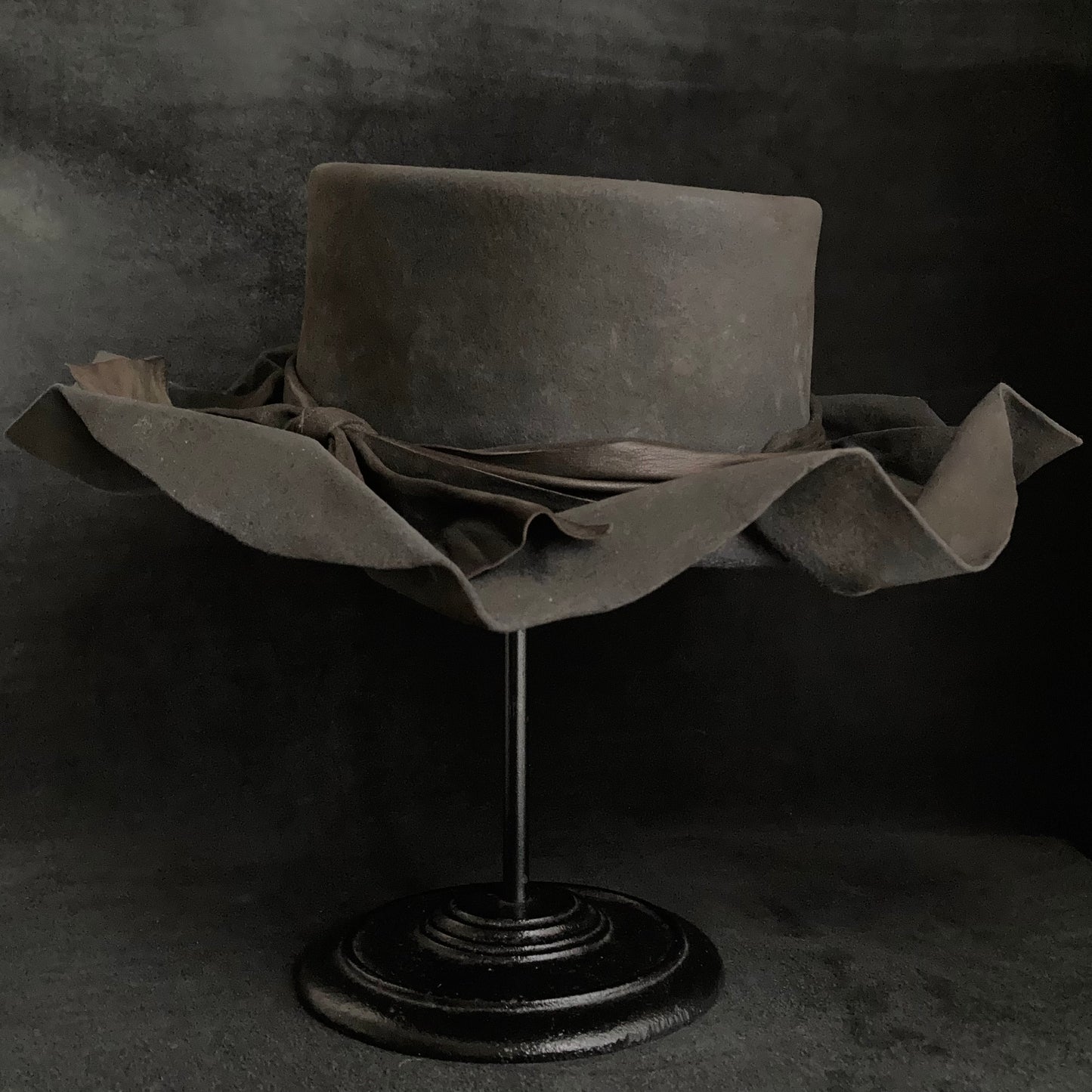 Charcoal folded wide brim flat hat
