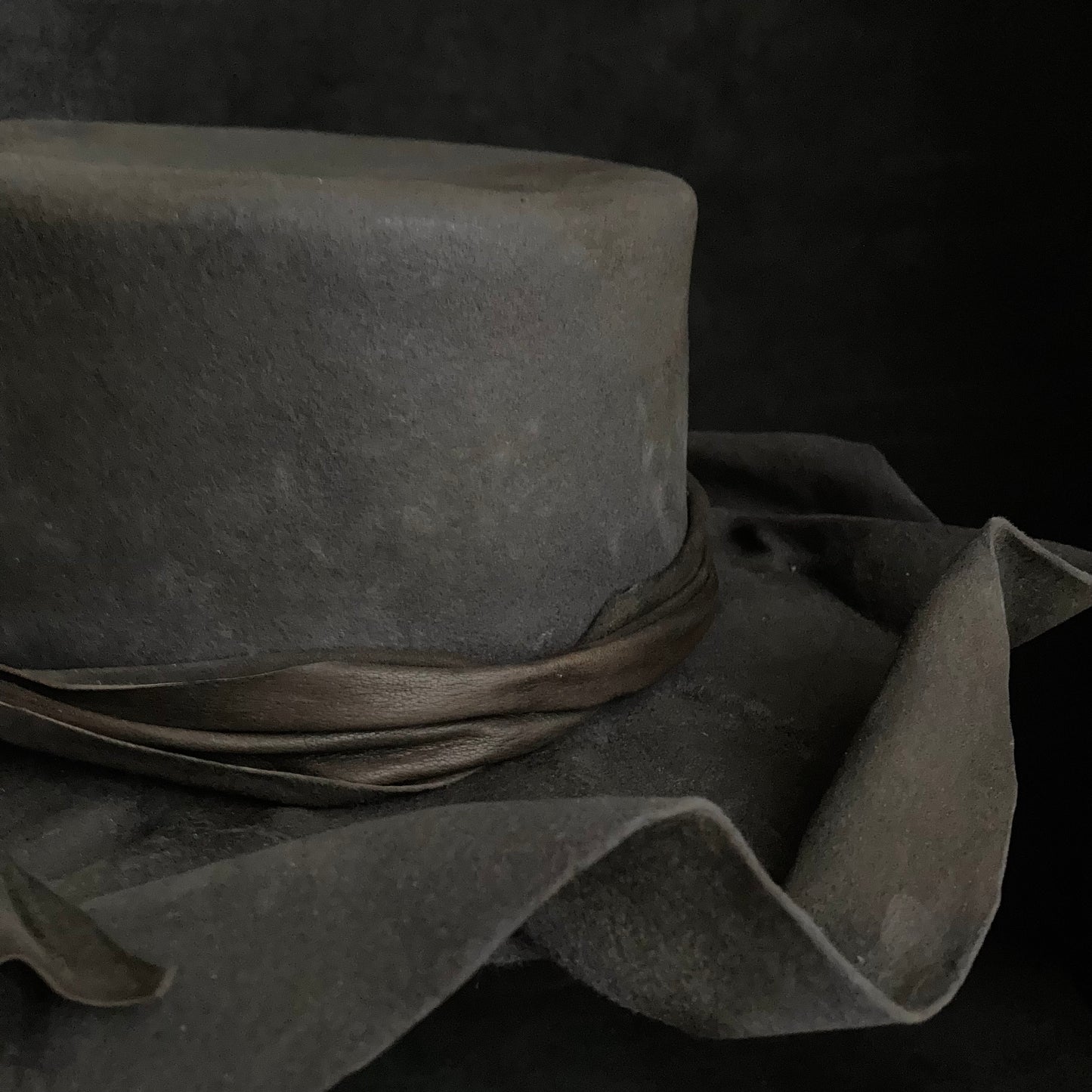 Charcoal folded wide brim flat hat