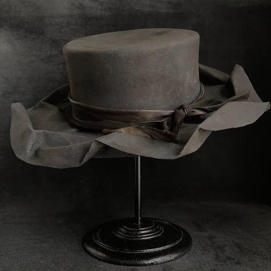 Charcoal folded wide brim flat hat