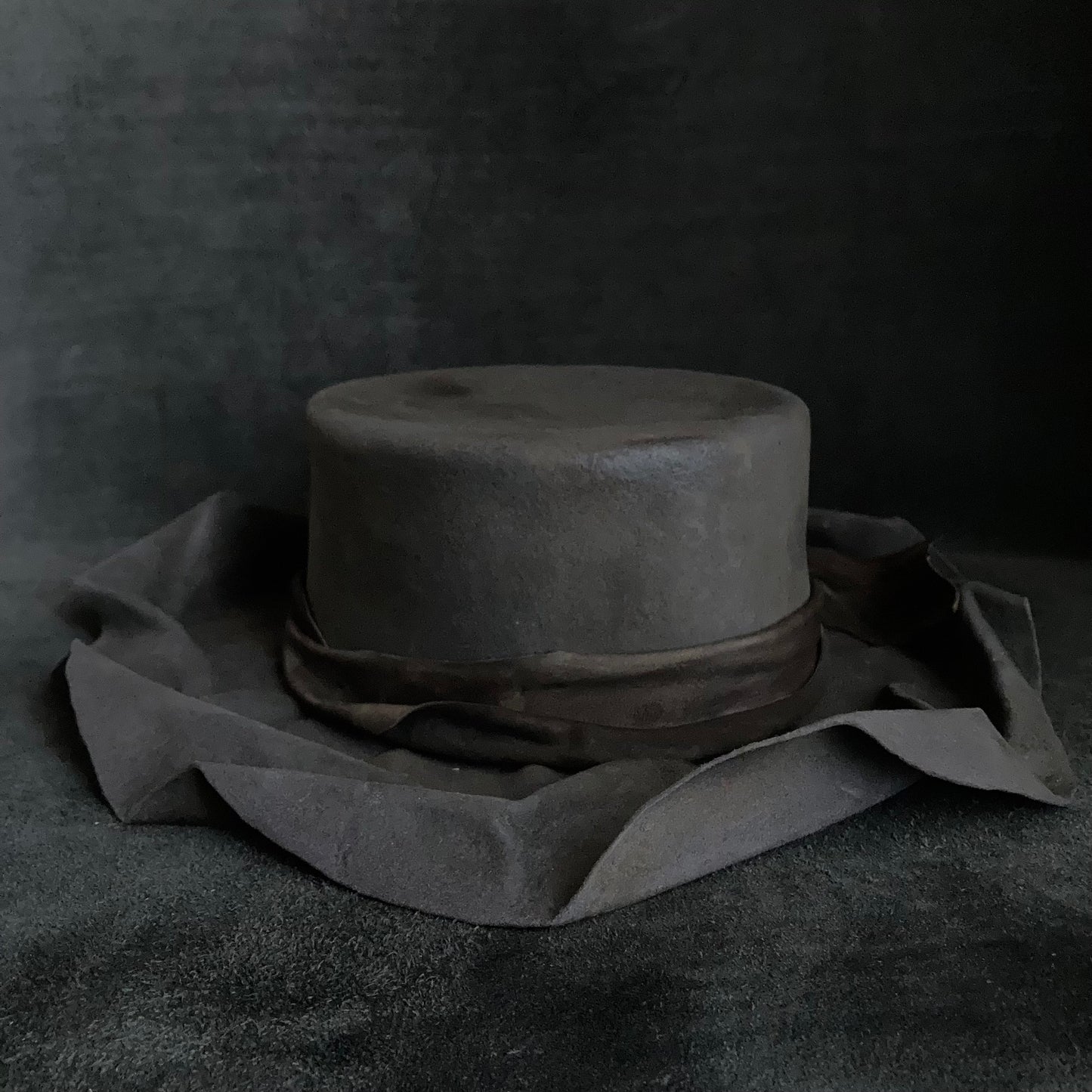 Charcoal folded wide brim flat hat