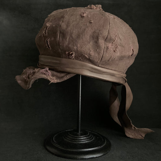 Brown linen damage martial casquette