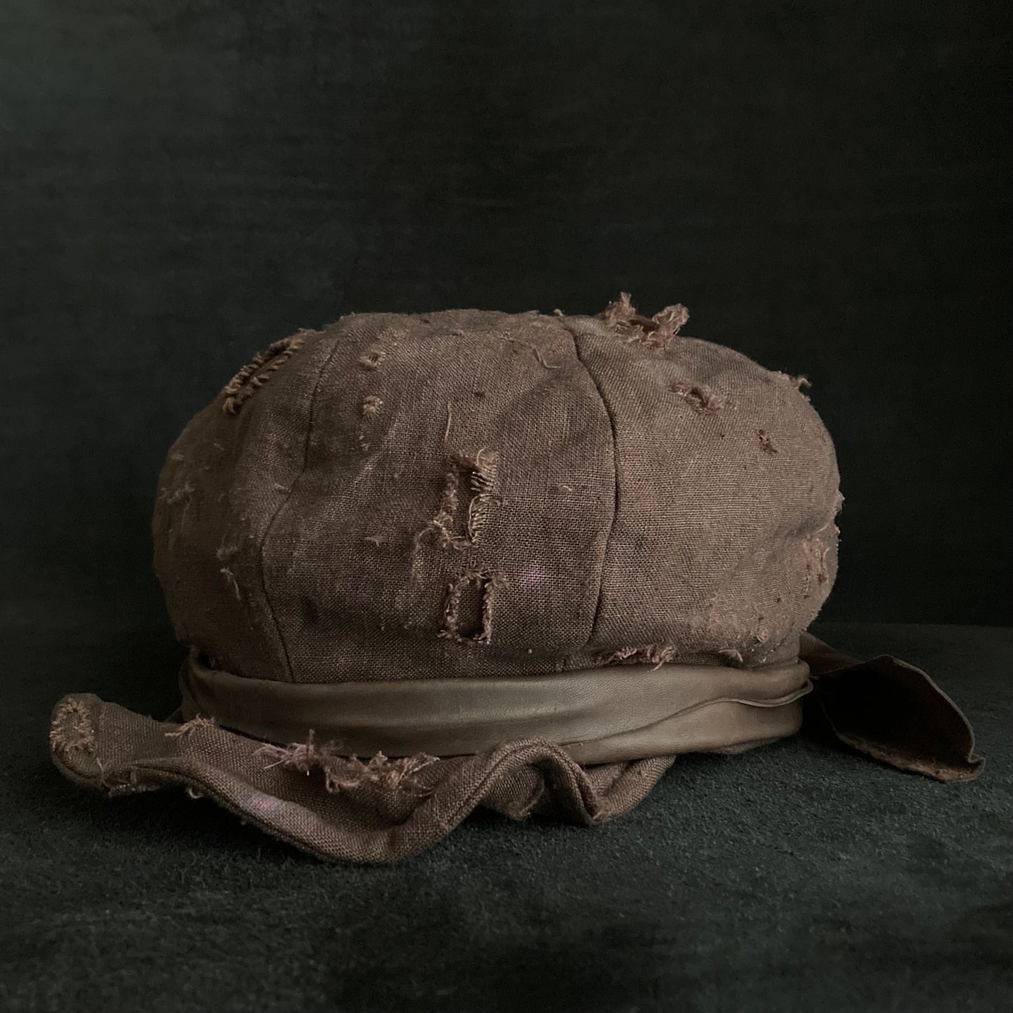 Brown linen damage martial casquette