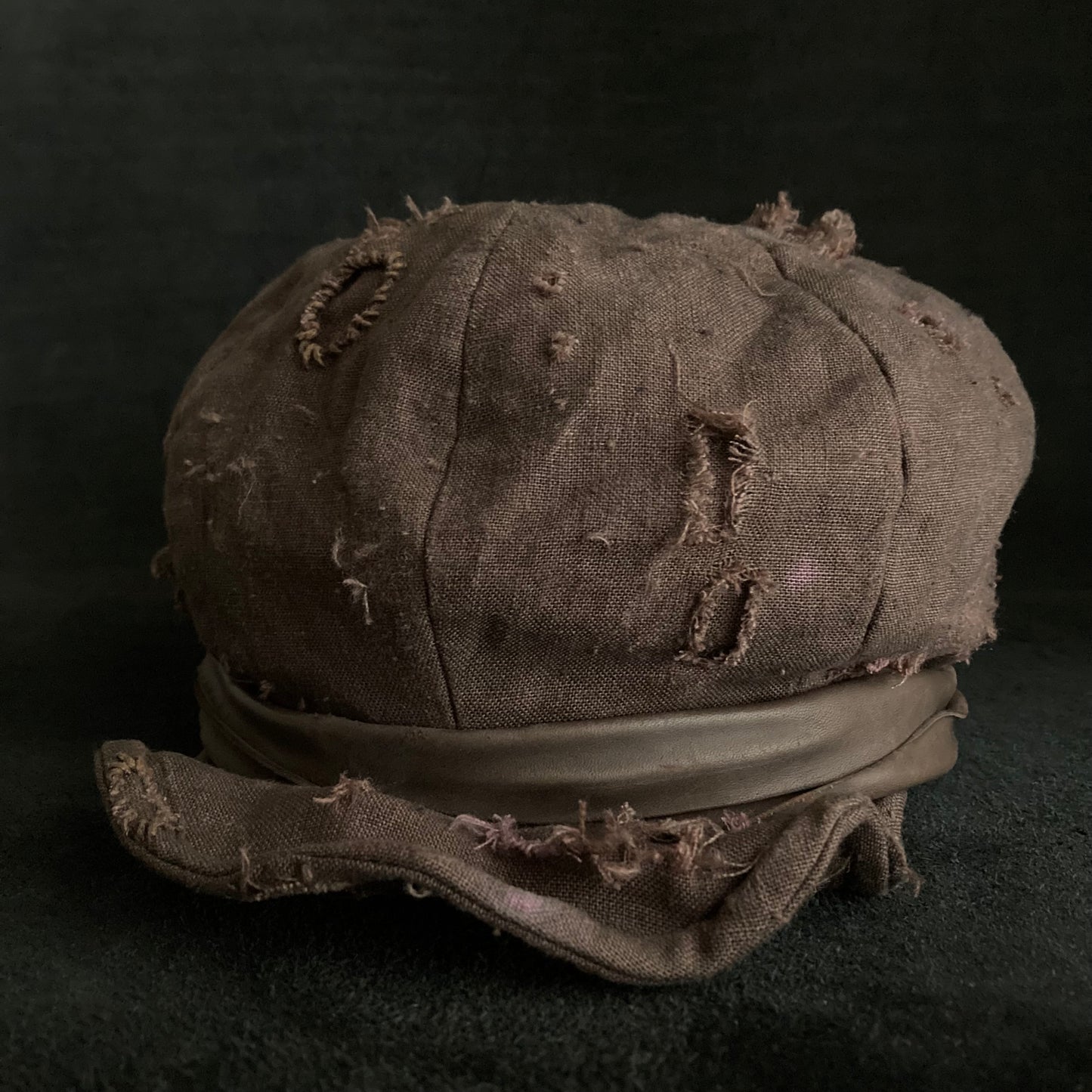 Brown linen damage martial casquette