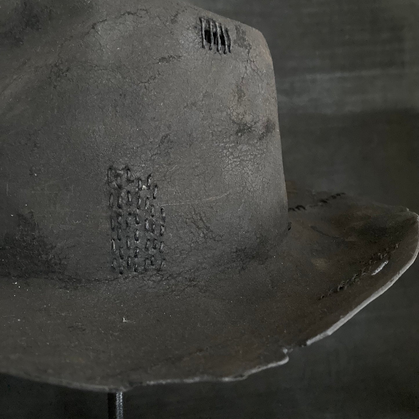 Charcoal wax stitch fedora hat