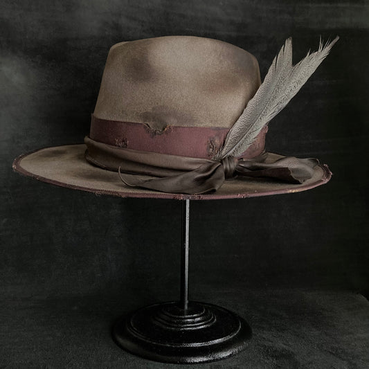 Burned greige feather western hat