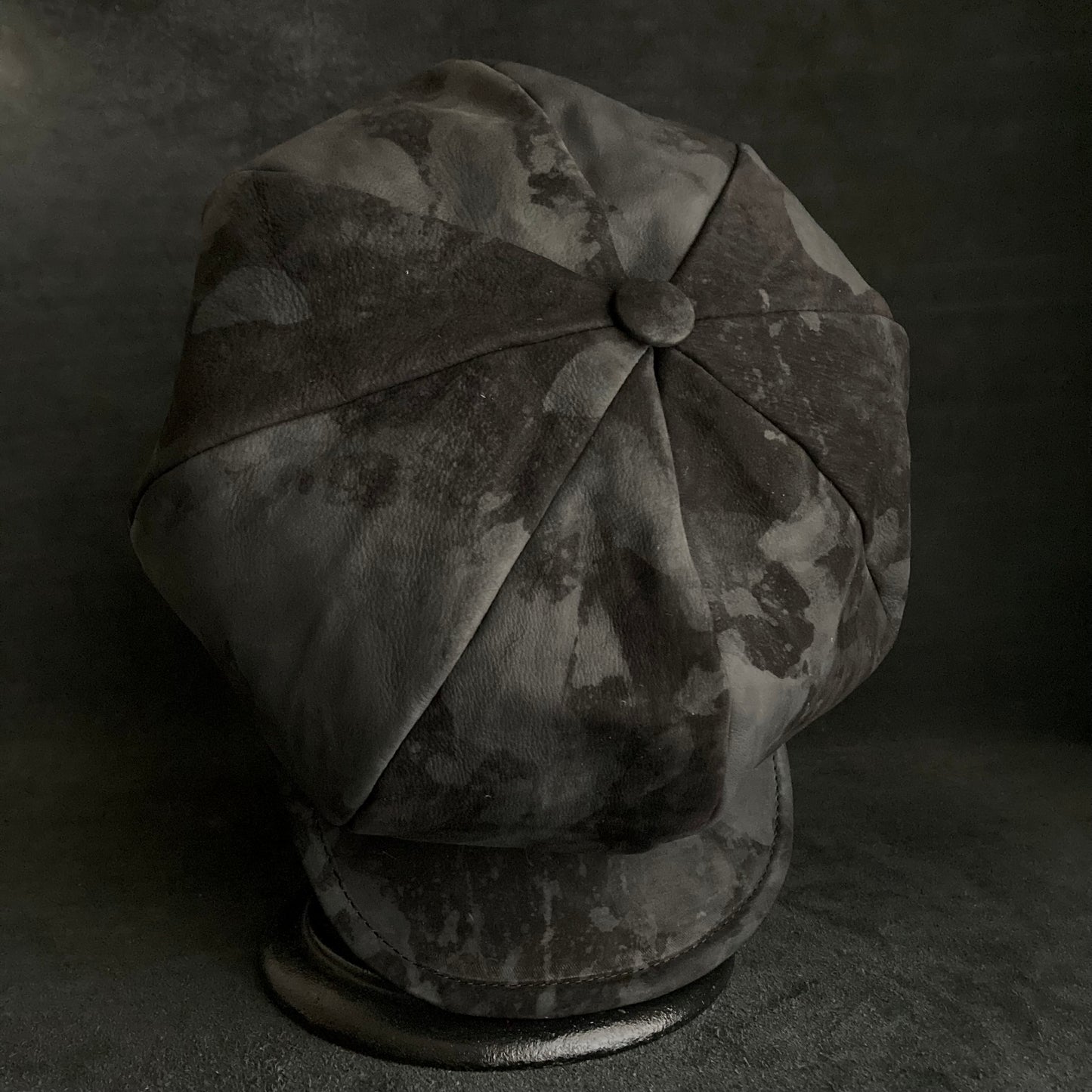Black  bleached smooth leather casquette