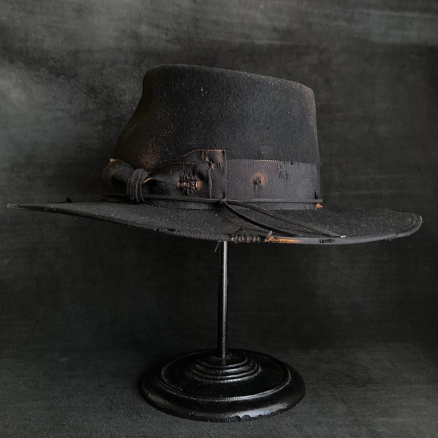 Plain black burnt  fedora hat