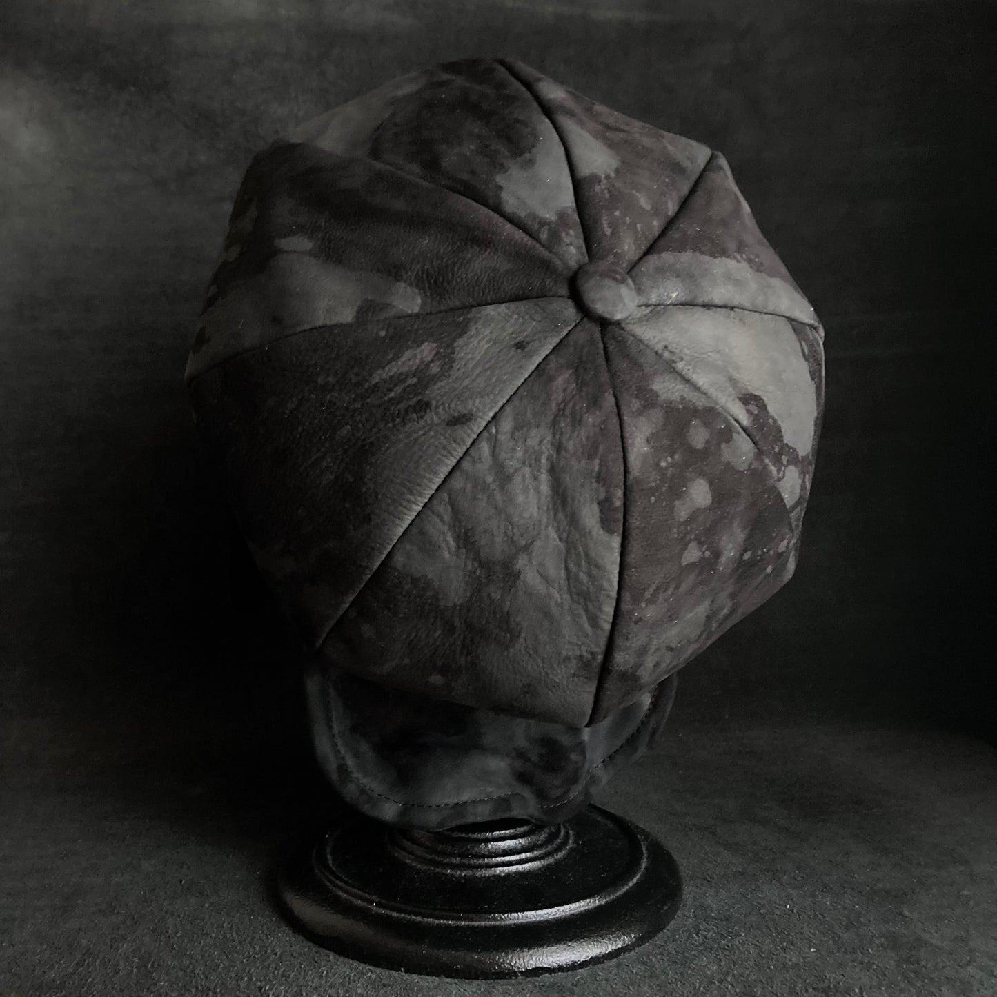 Black leather bleached martial casquette