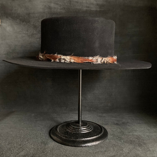 Black beaver feather flat hat