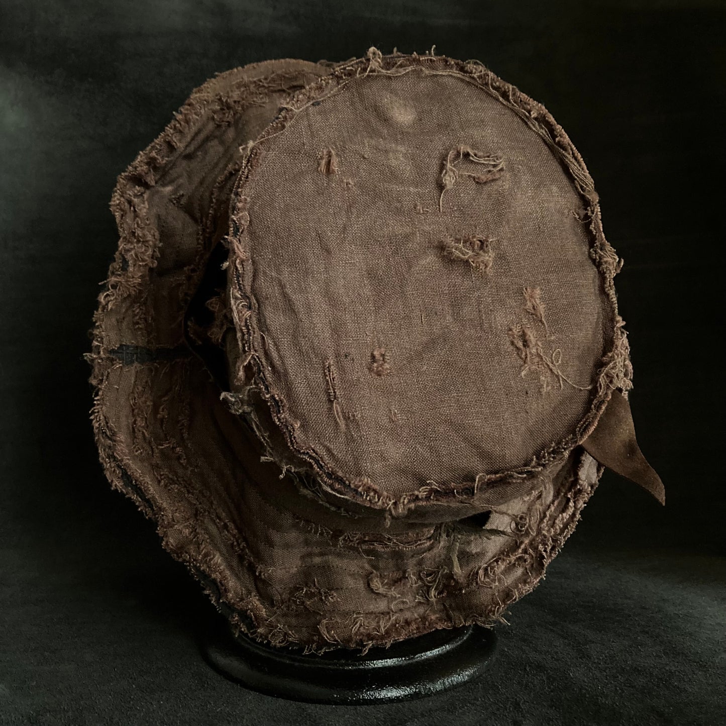 Frayed brown linen damage bucket hat