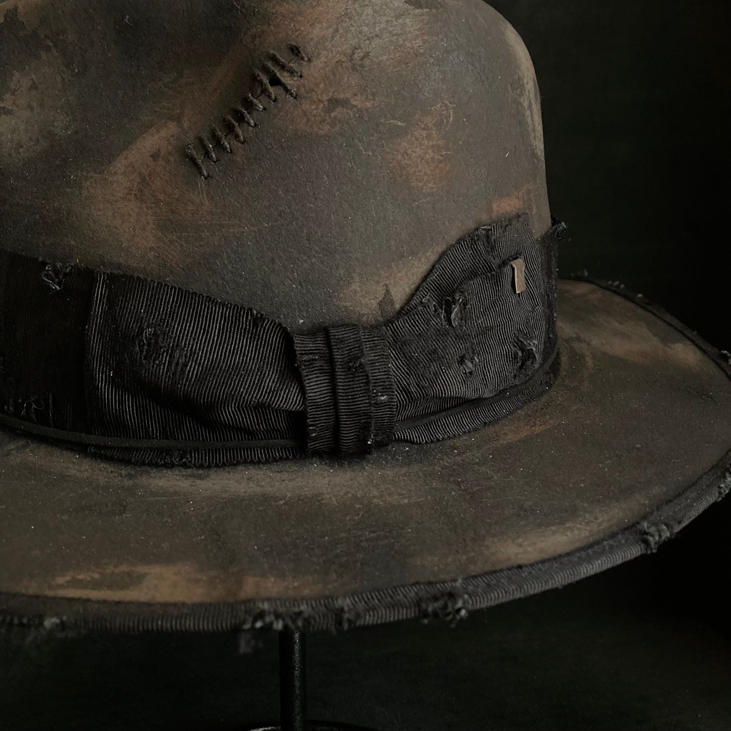 Burned stain damage fedora hat