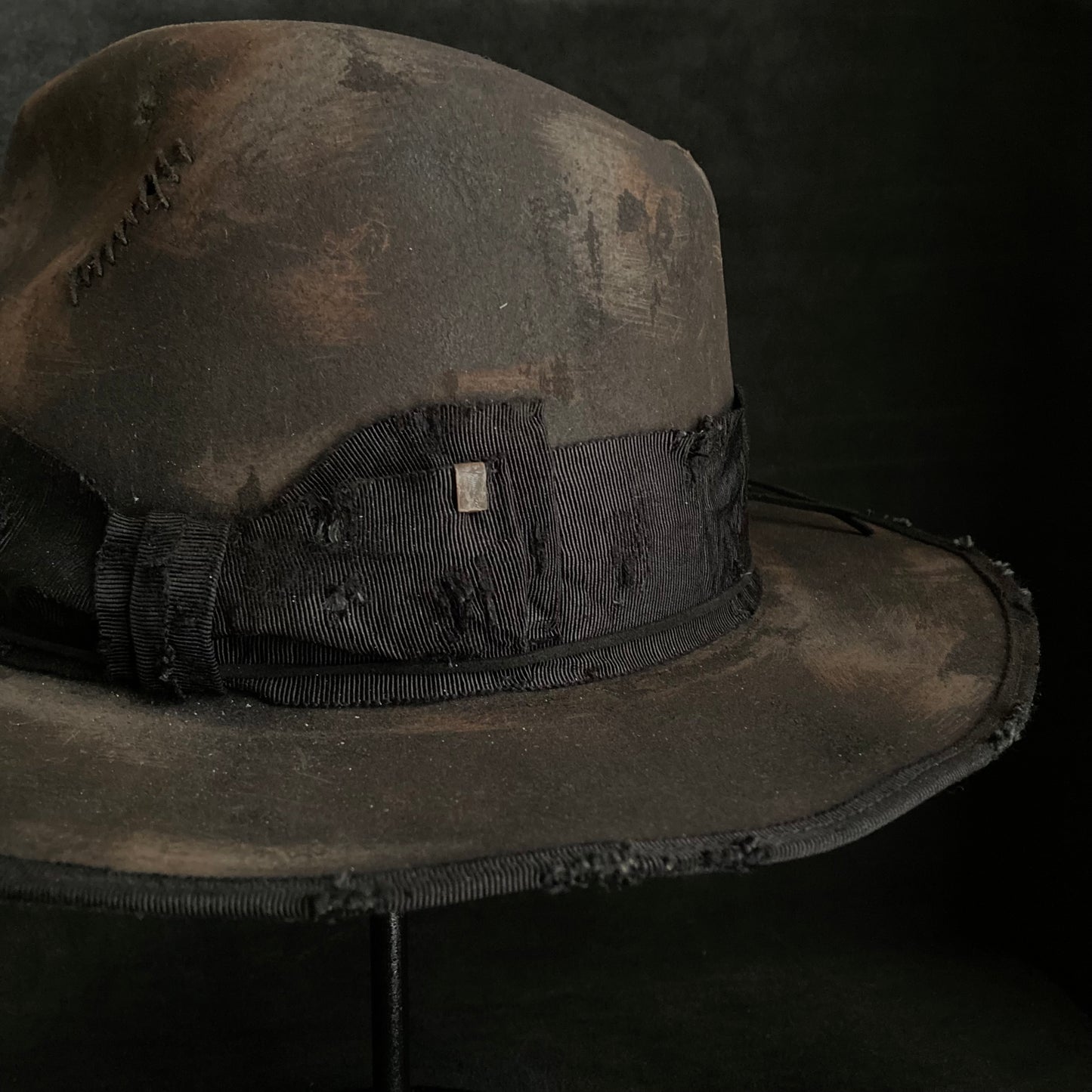 Burned stain damage fedora hat