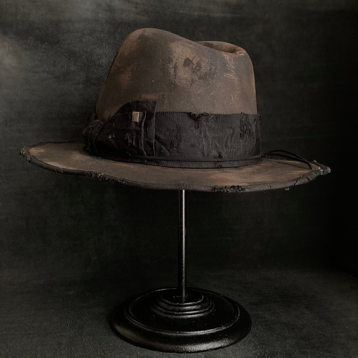 Burned stain damage fedora hat