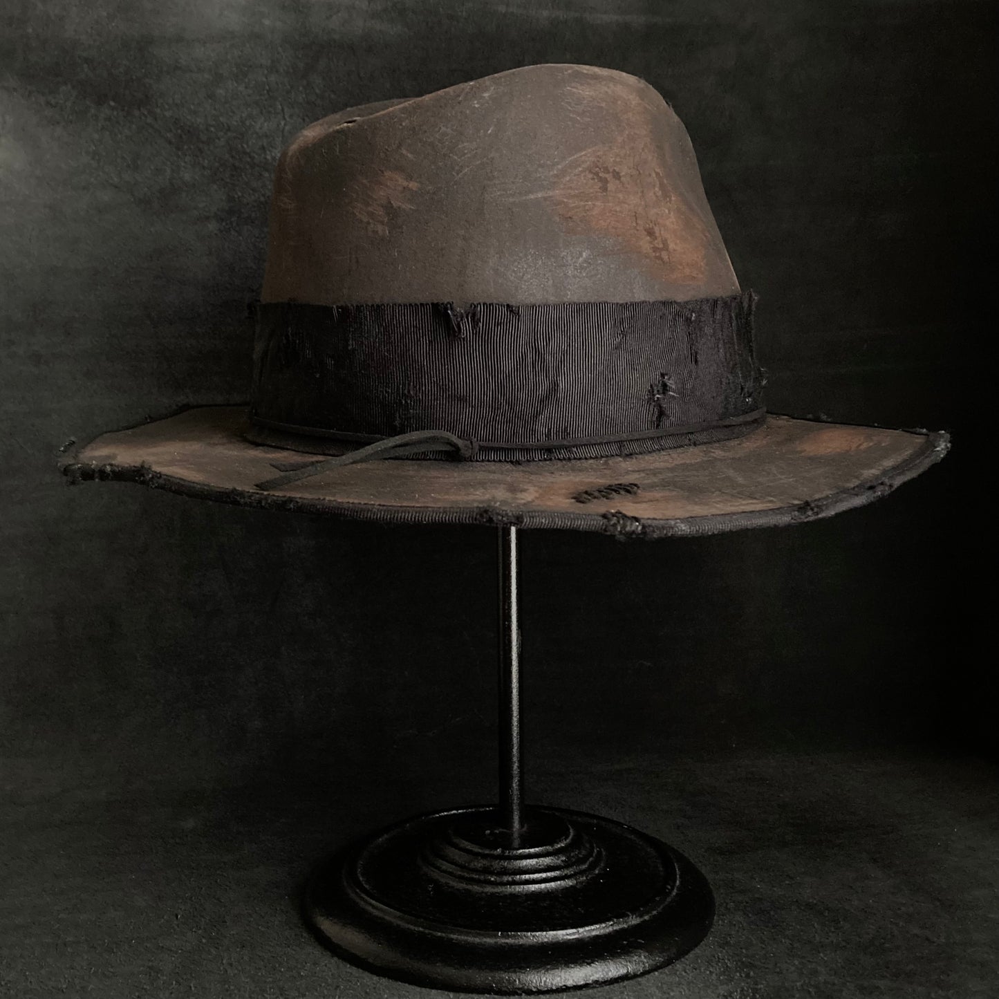 Burned stain damage fedora hat