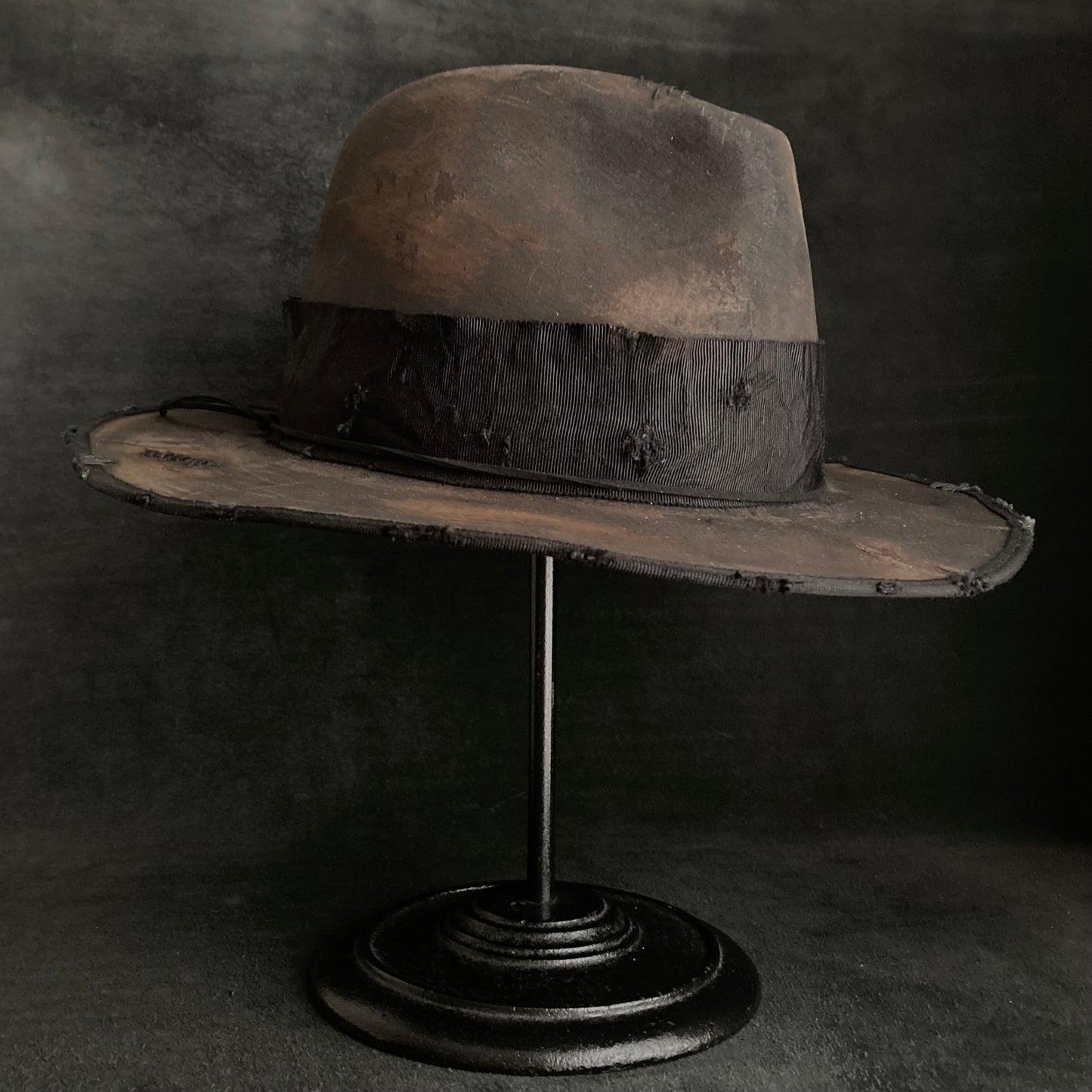 Burned stain damage fedora hat