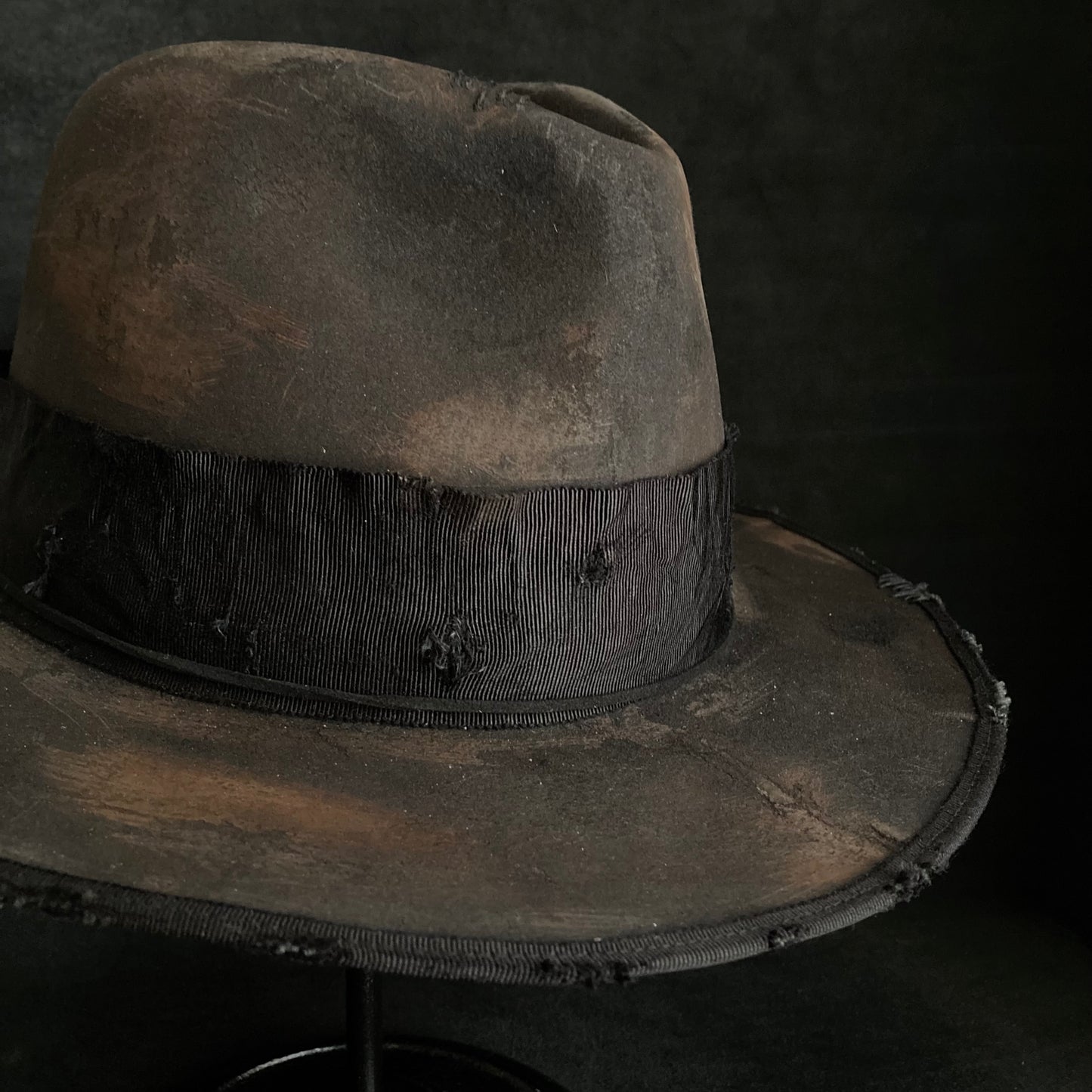 Burned stain damage fedora hat