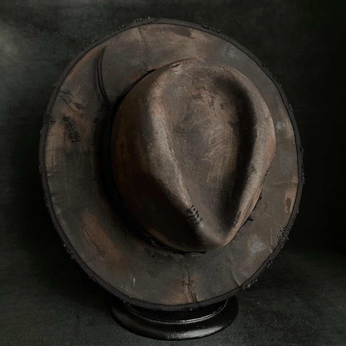 Burned stain damage fedora hat