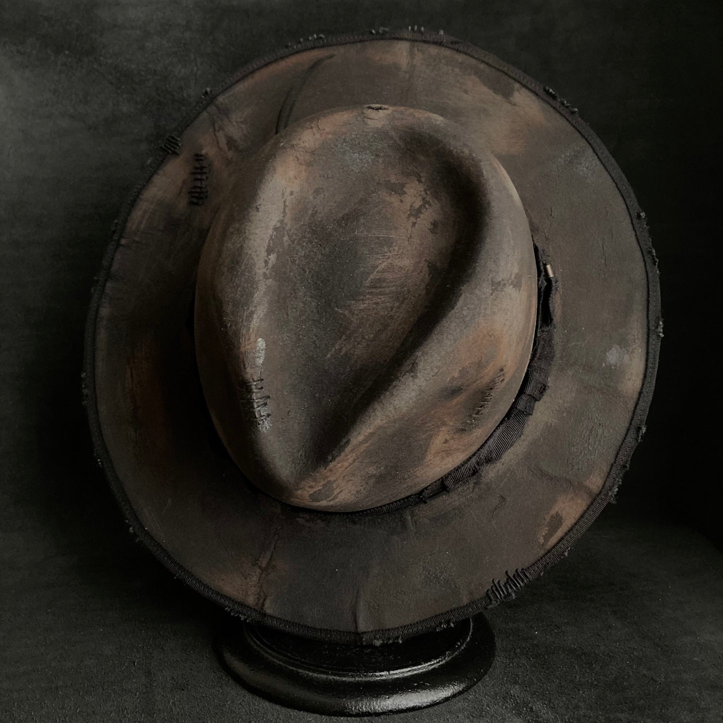 Burned stain damage fedora hat