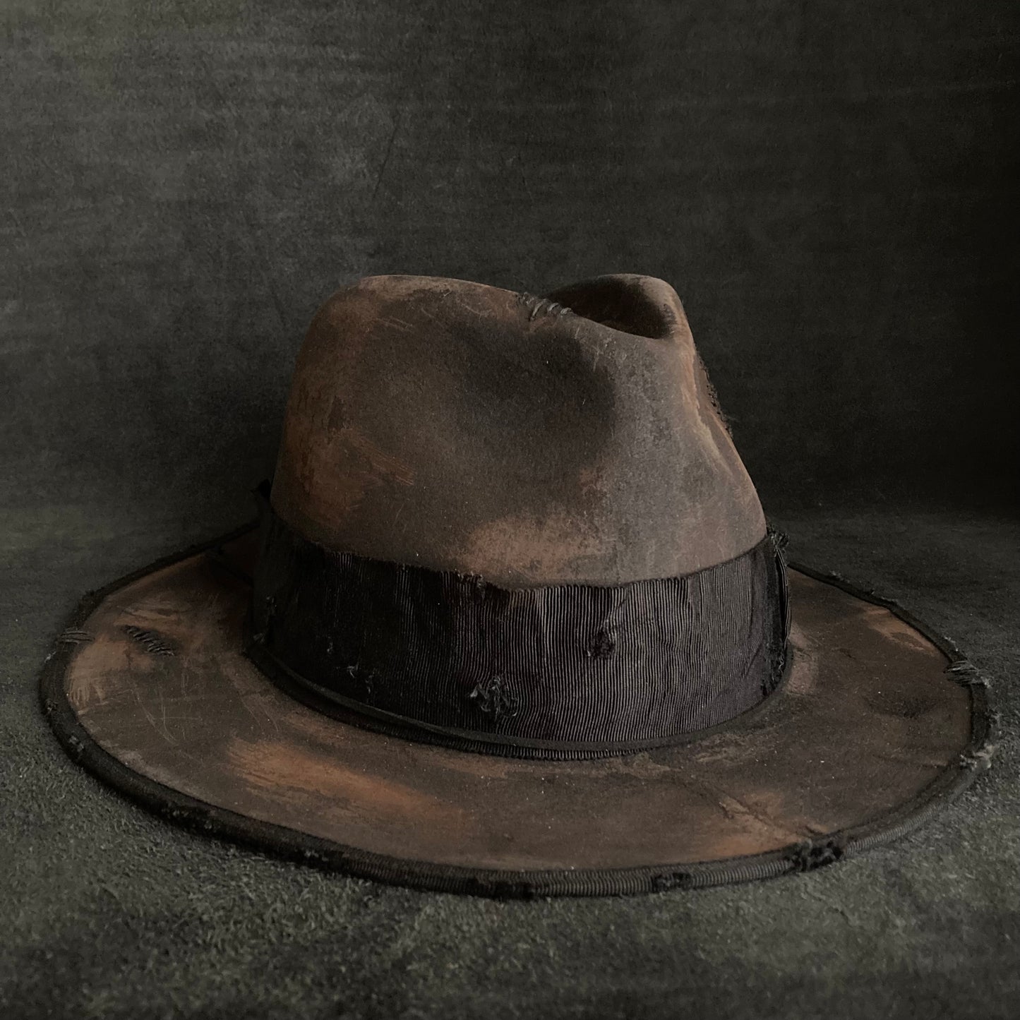 Burned stain damage fedora hat