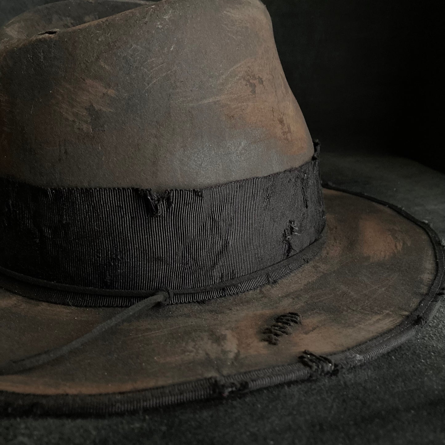 Burned stain damage fedora hat