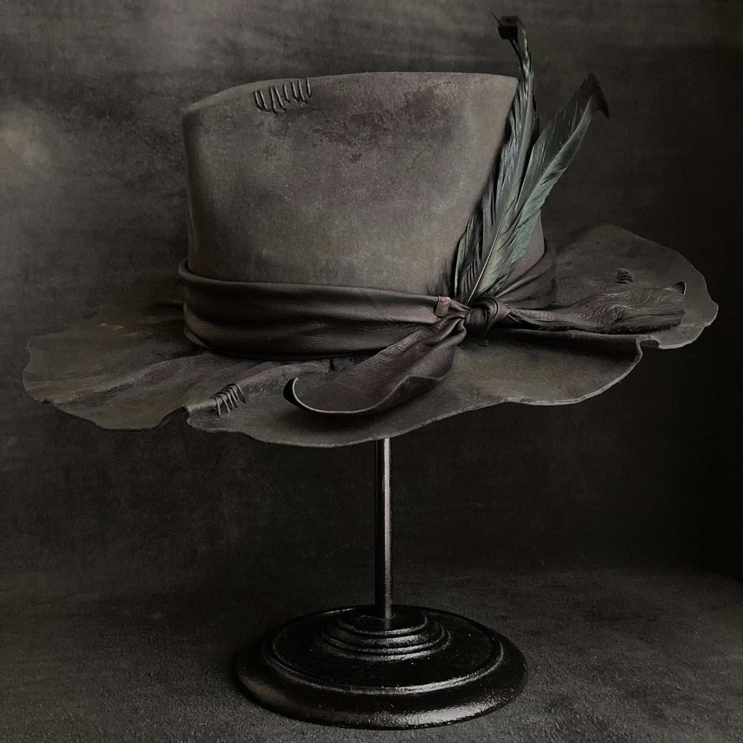 Charcoal wax stitch broken fedora hat