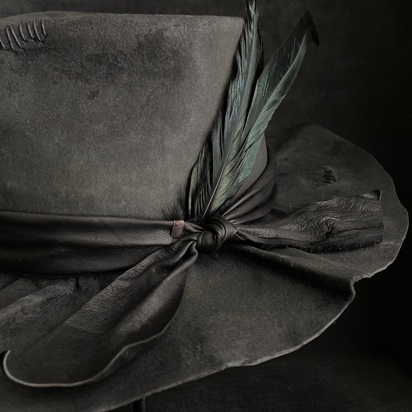 Charcoal wax stitch broken fedora hat