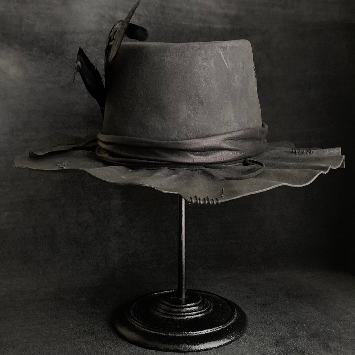 Charcoal wax stitch broken fedora hat