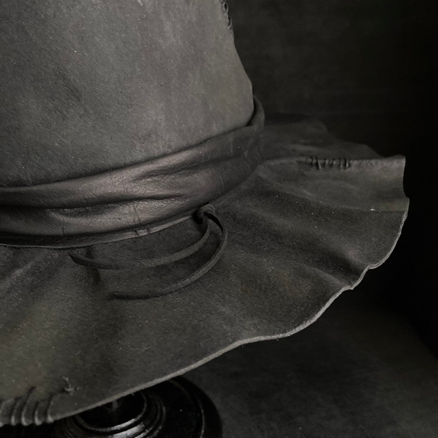 Charcoal wax stitch broken fedora hat