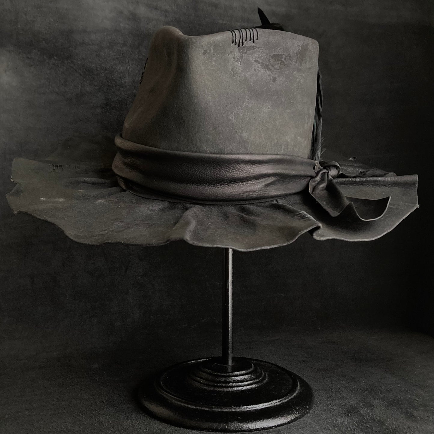 Charcoal wax stitch broken fedora hat