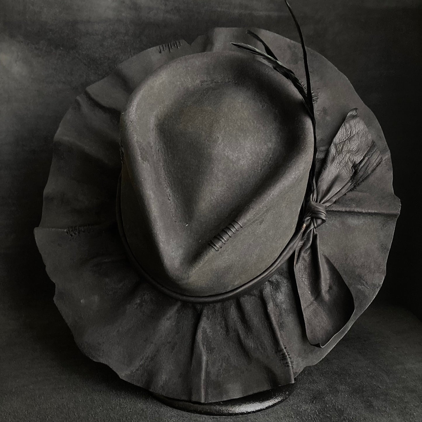 Charcoal wax stitch broken fedora hat