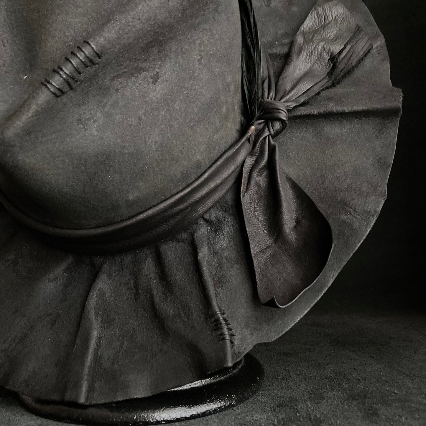 Charcoal wax stitch broken fedora hat