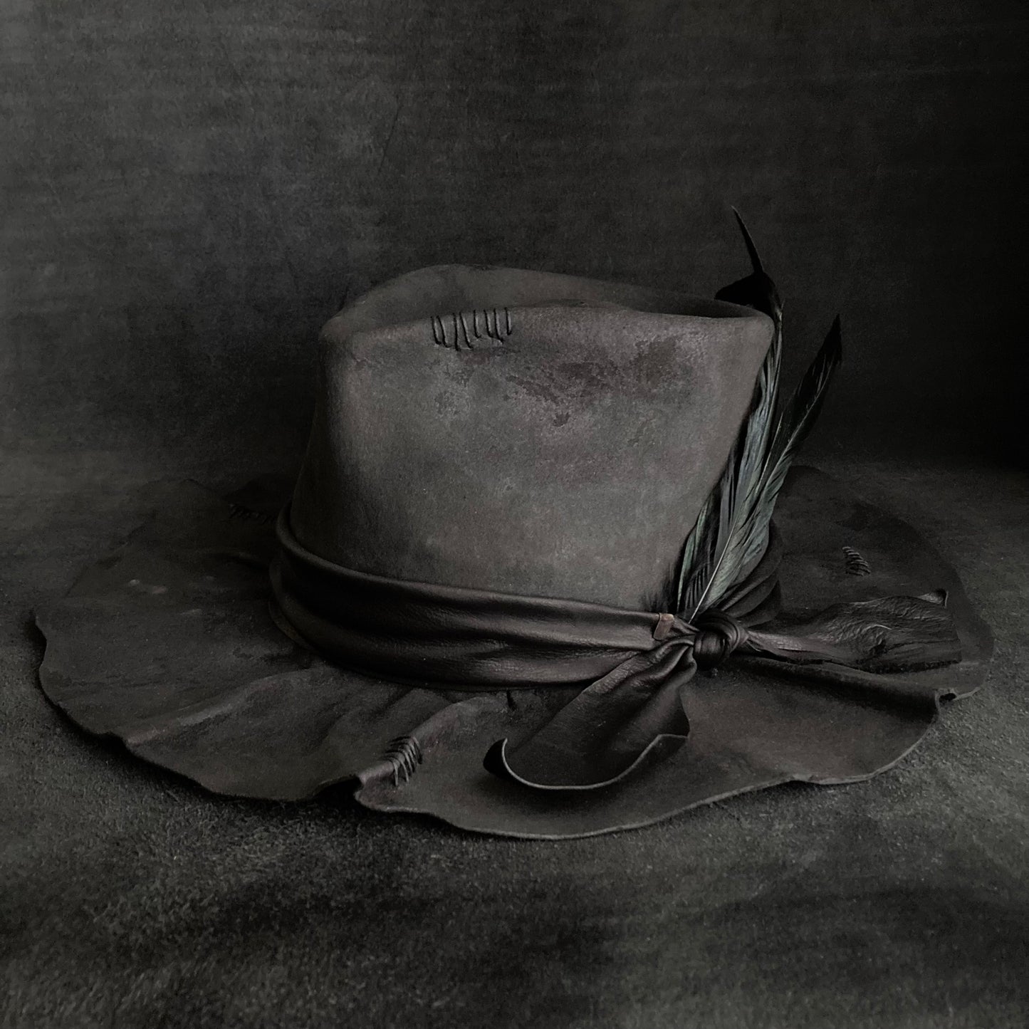 Charcoal wax stitch broken fedora hat