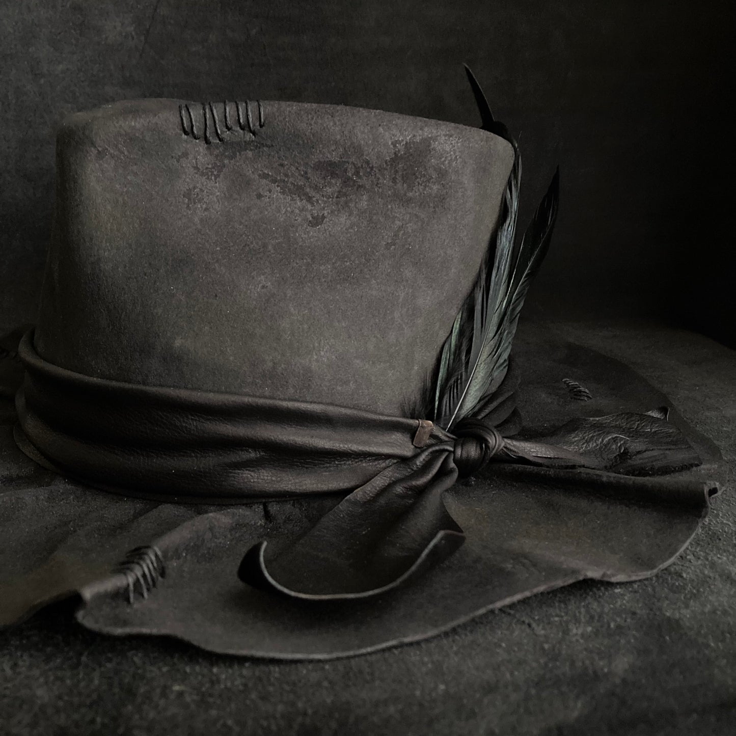 Charcoal wax stitch broken fedora hat
