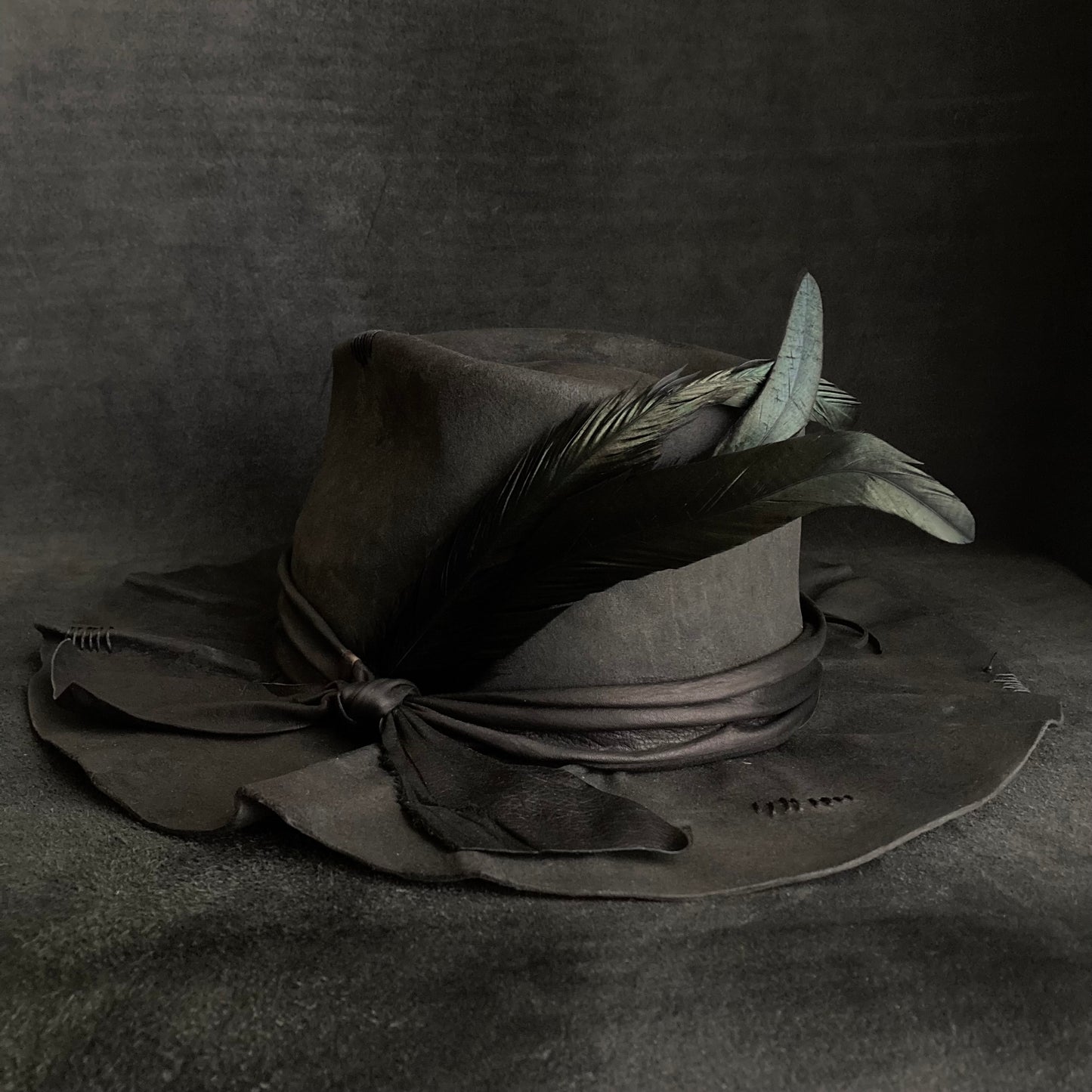 Charcoal wax stitch broken fedora hat