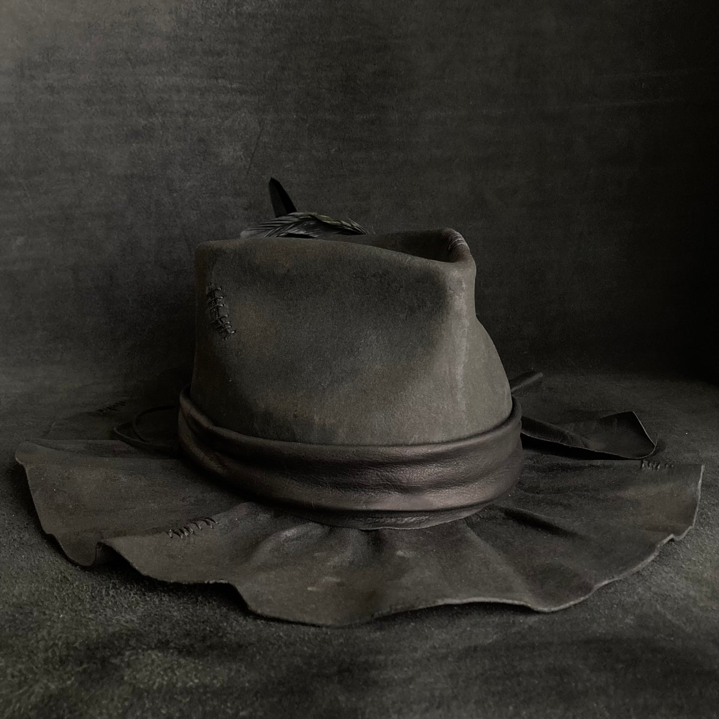 Charcoal wax stitch broken fedora hat
