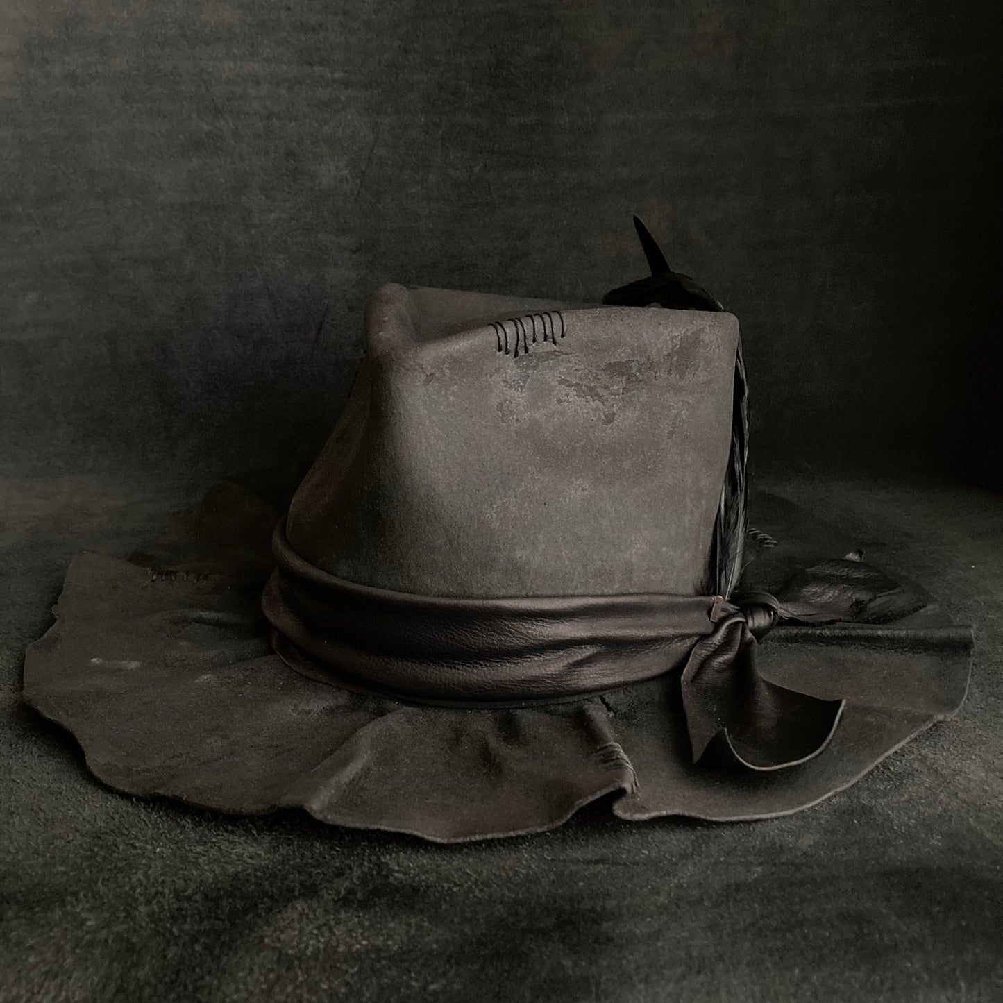 Charcoal wax stitch broken fedora hat