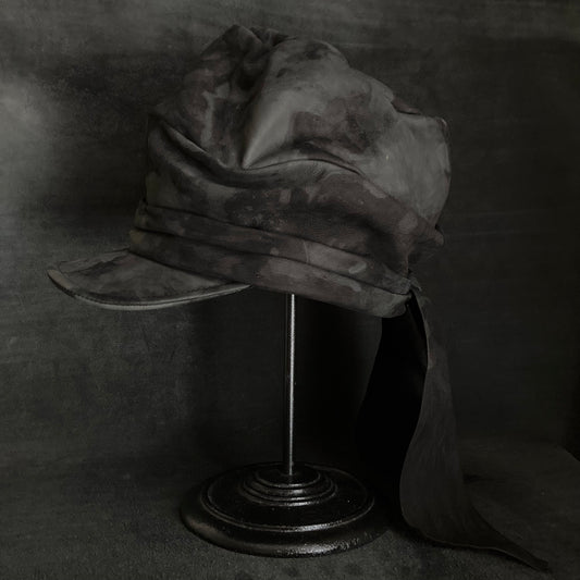 Bleaching black leather martial turn cap