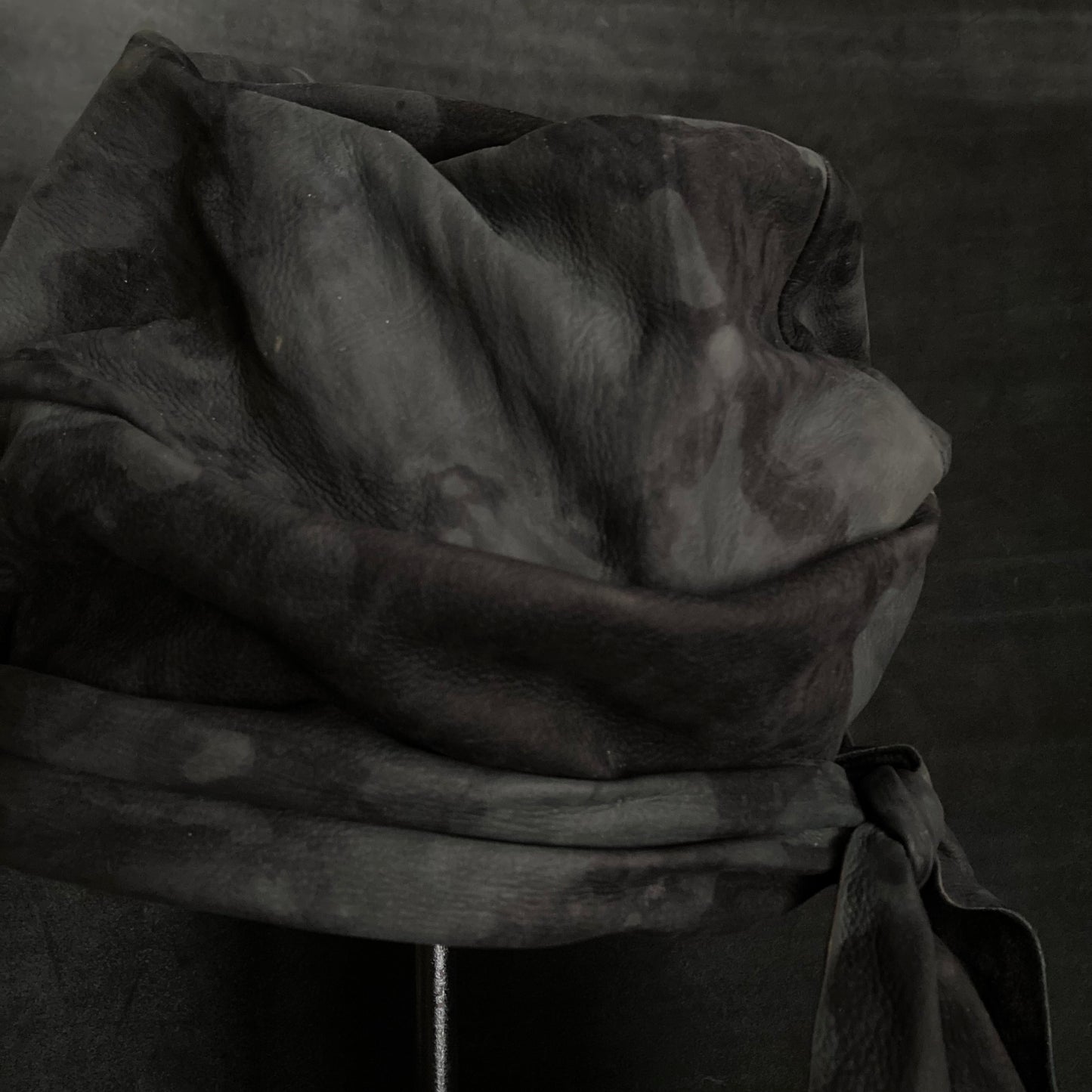 Bleaching black leather martial turn cap