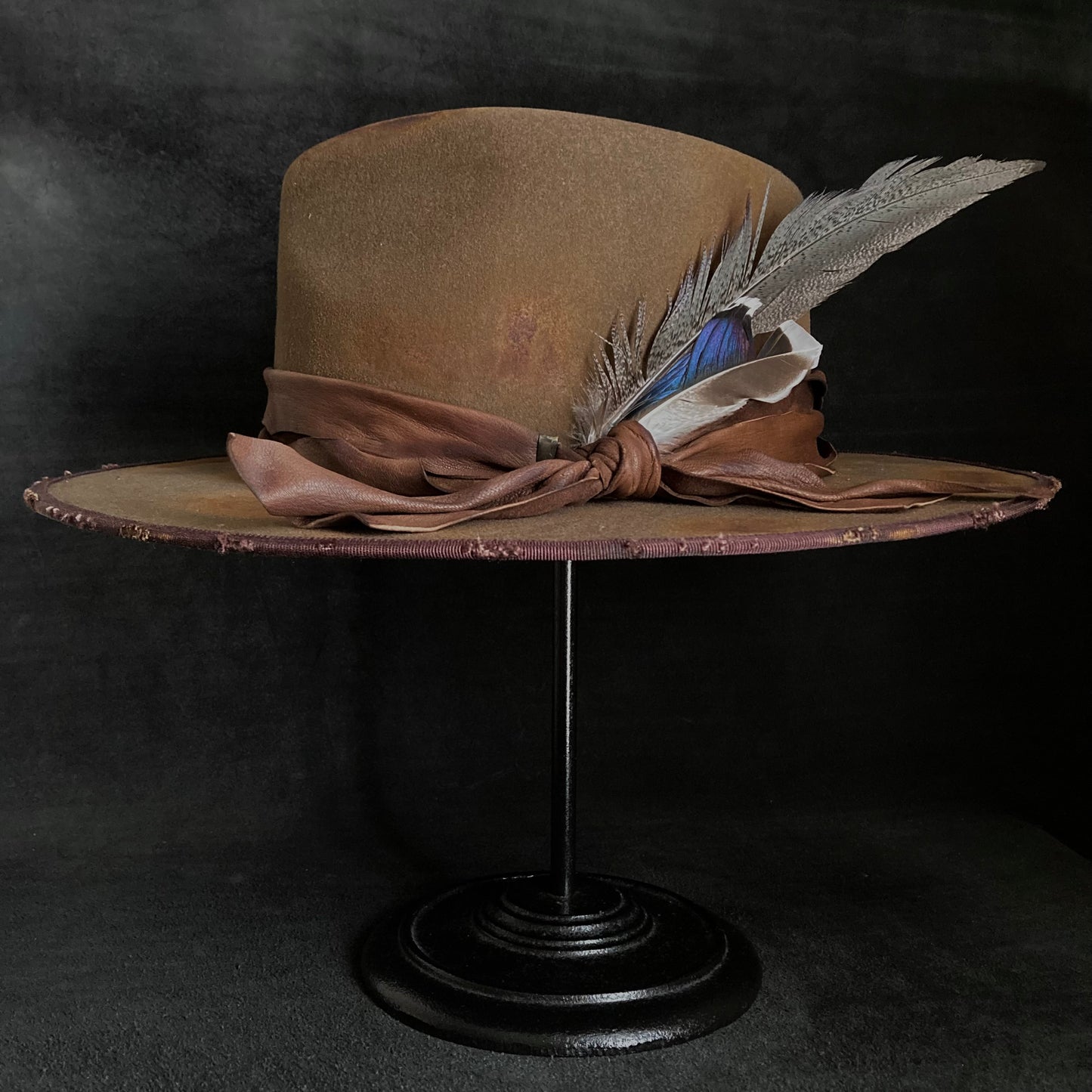 Dark khaki wool mess fedora hat (western weight)