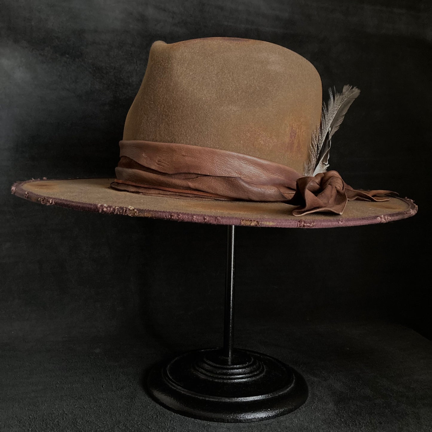 Dark khaki wool mess fedora hat (western weight)