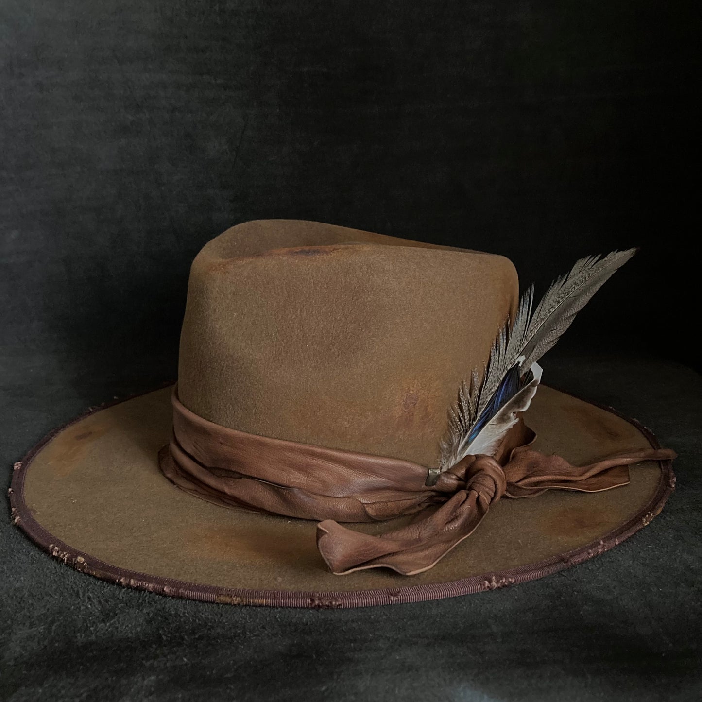 Dark khaki wool mess fedora hat (western weight)