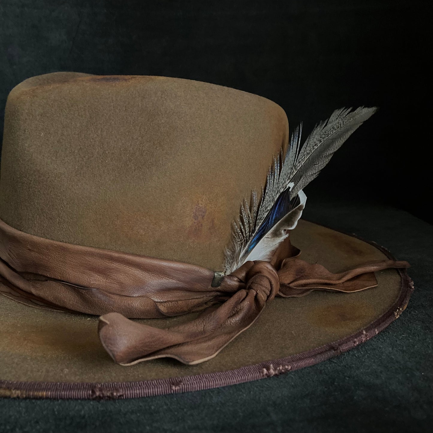 Dark khaki wool mess fedora hat (western weight)