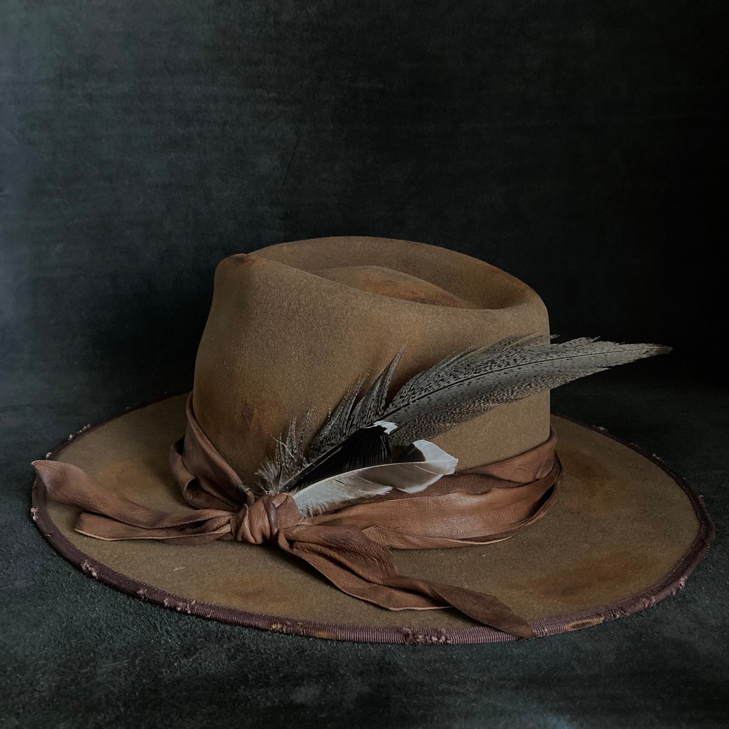 Dark khaki wool mess fedora hat (western weight)