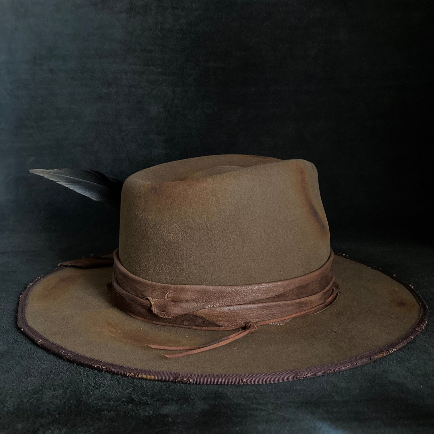 Dark khaki wool mess fedora hat (western weight)